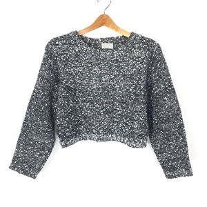 NOUGAT Women's Melange Grey Shimmer Crop Boxy Fit Long Sleeve Sweater O/S